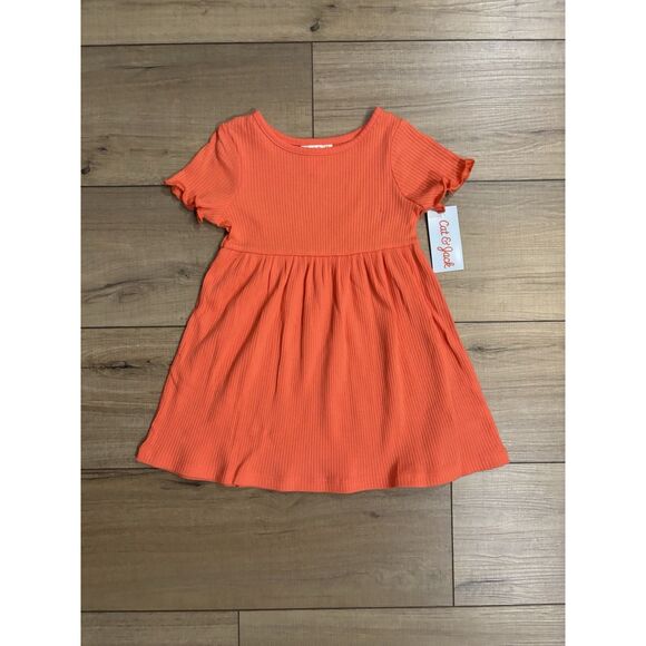Cat & Jack Toddler Girls NWT Knit Short Sleeve Dress  Coral Ribbed 2t 2 - Picture 2 of 2
